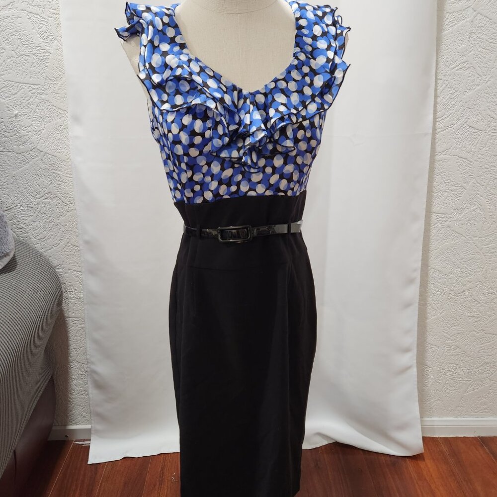 White House Black Market Blue polka dot with black bottom dress